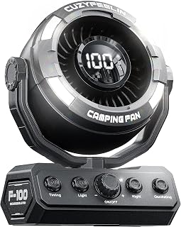 Rechargeable Portable Fan - Versatility Camping Fan with LED Light & Hook - MAX 80H Cooling Time, Large Capacity Battery, 100 Speeds, 180° Oscillation - for Table, Outdoor, Tent, Travel