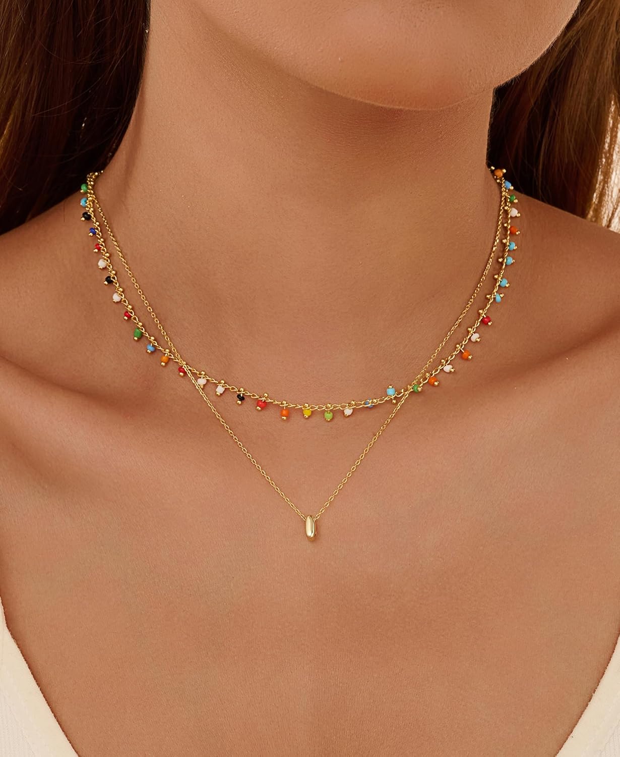 Initial Necklace for Women Dainty Colorful Bead Layered Letter Necklace Personality Initial Necklace Trend Beach Choker Necklace for Women Jewelry Gifts - Image 2