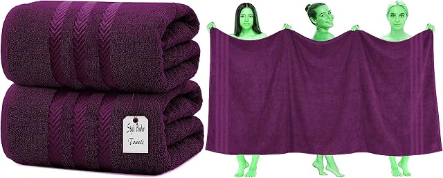 2 X Super Jumbo Bath Sheets (100 x 200 cm) Premium 100% Egyptian Cotton Extra Large Bath Sheet Towel Set Highly Absorbent & Quick Dry Hotel Quality Towels (Purple)