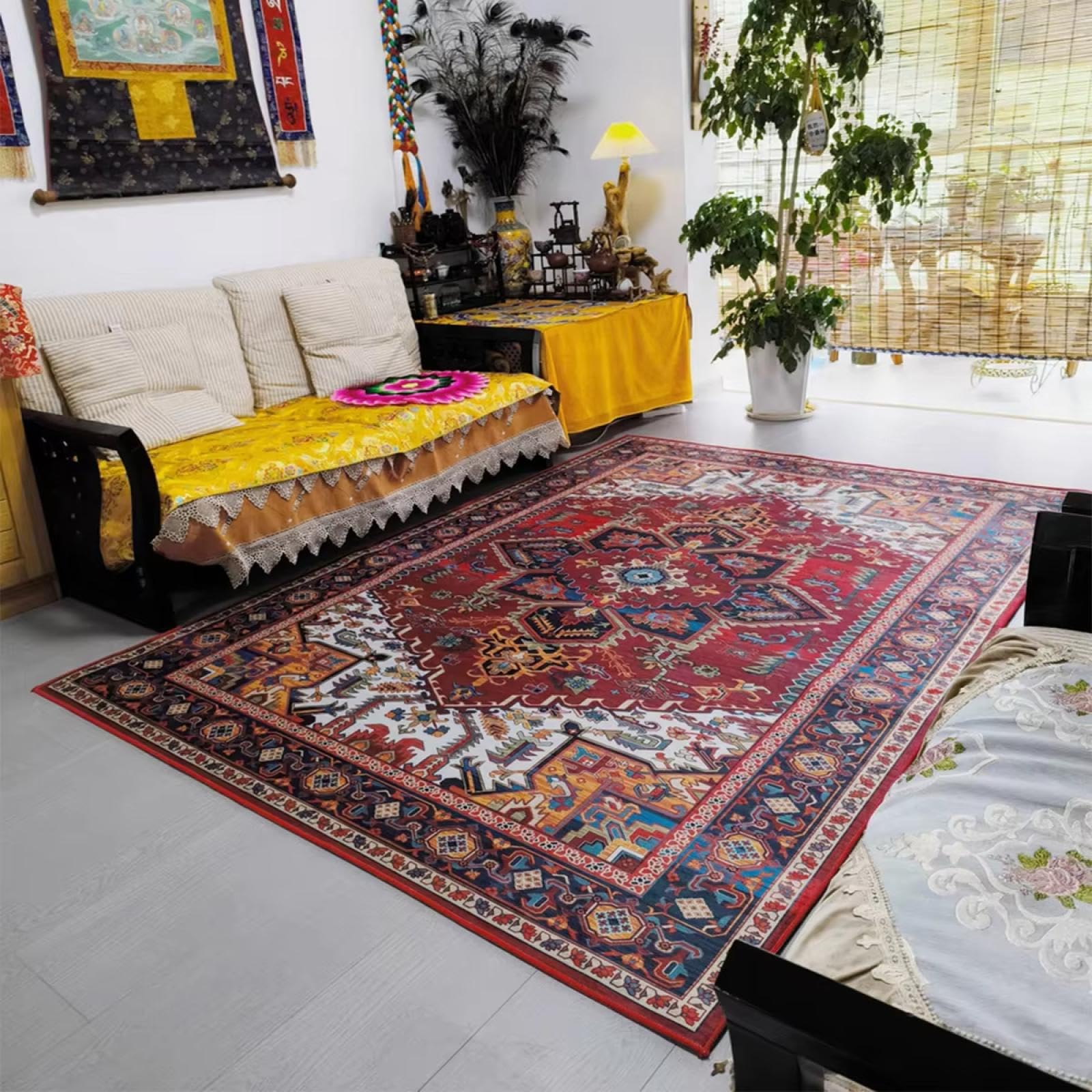 Tapis de salon américain grand tapis antidérapant lavable 150x180cm pour chambre et extérieur