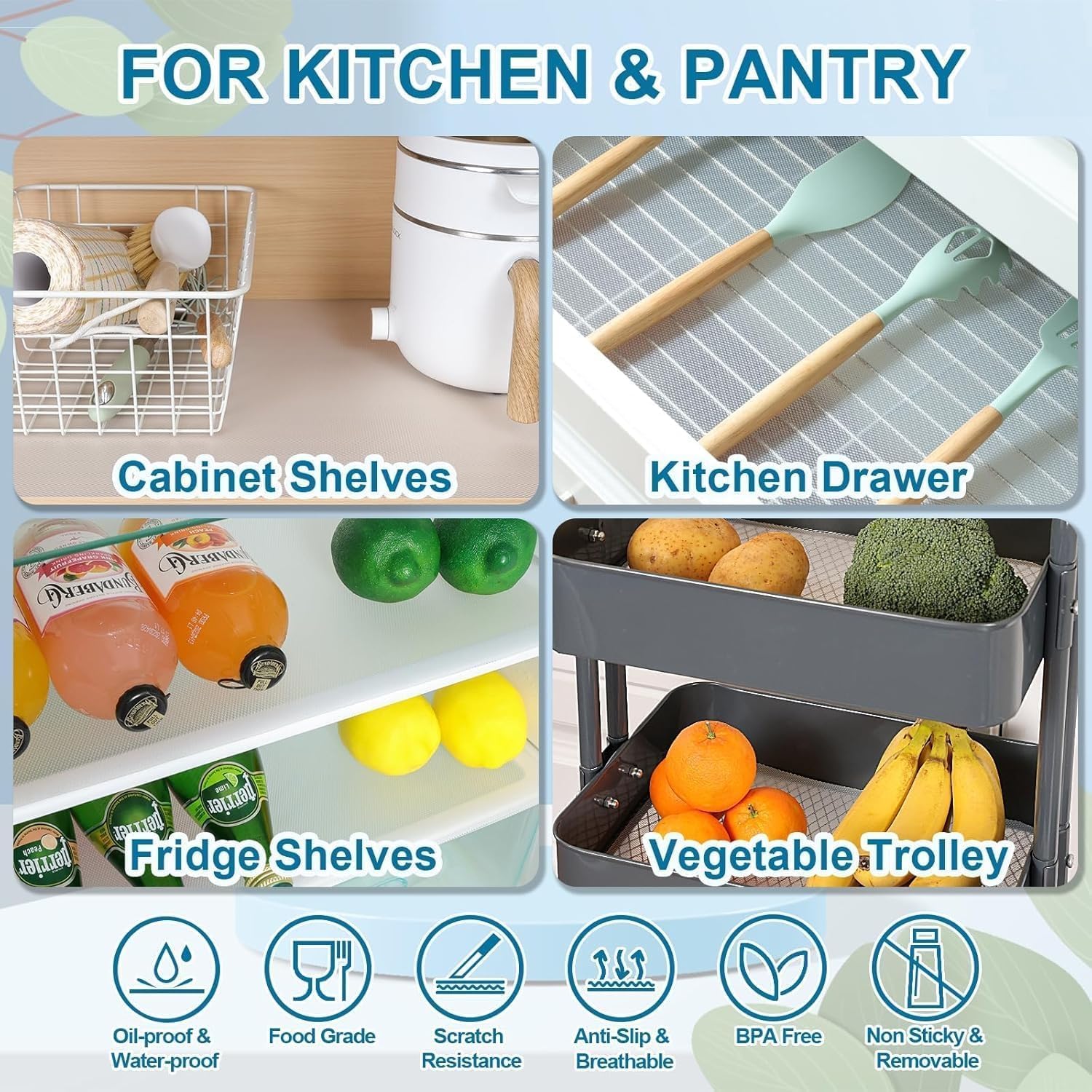 K2P EVA Food Grade Washable Anti Slip Mat/Sheet for Fridge, Shelf Liner, Table, Kitchen Drawer mat (Diamond Clear, 45 CM X 5 Meter) 1
