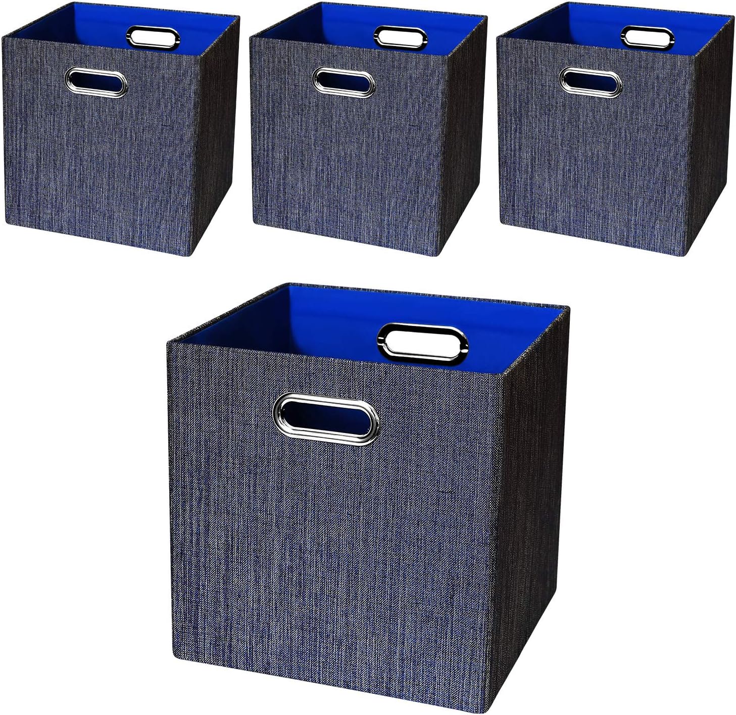 Posprica Storage Boxes, Foldable Organiser Cube Basket Bin, Thick and Heavy Duty (28×28×28cm/4pcs, Navy)