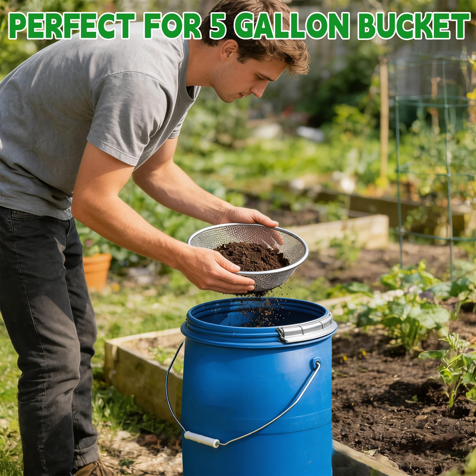 Rainmae 3 Stück Gartensieb 30 cm Sieblochgröße 3 6 10 mm Robust und rostgeschützt Erdsieb Metall Kompostsieb für Erde Steine Kompost und Sand