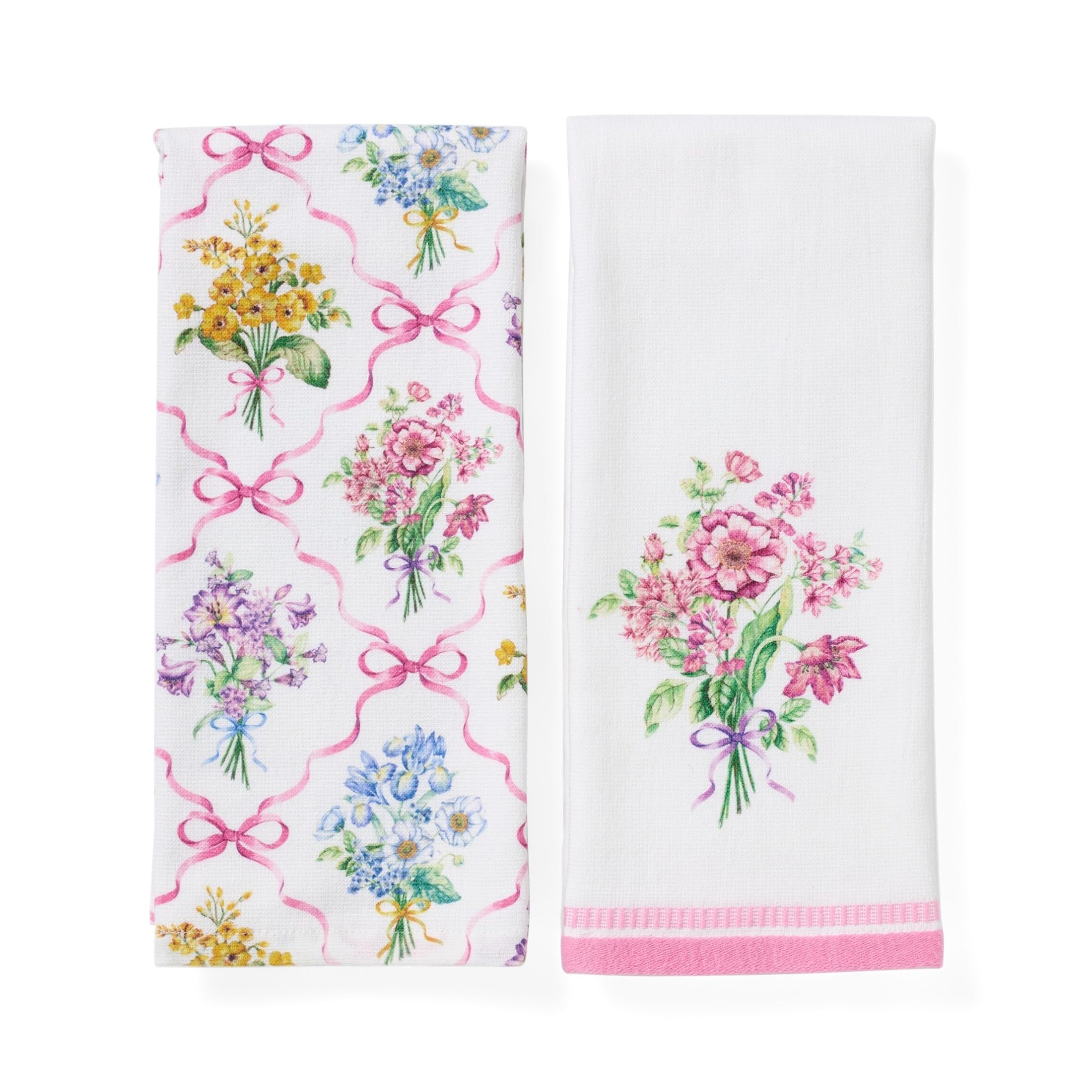 Bouquet Ribbon Kitchen Towels by Lenox – 18"W x 28"L, Cotton, Multicolor, Pack of 2, Model 194590598990