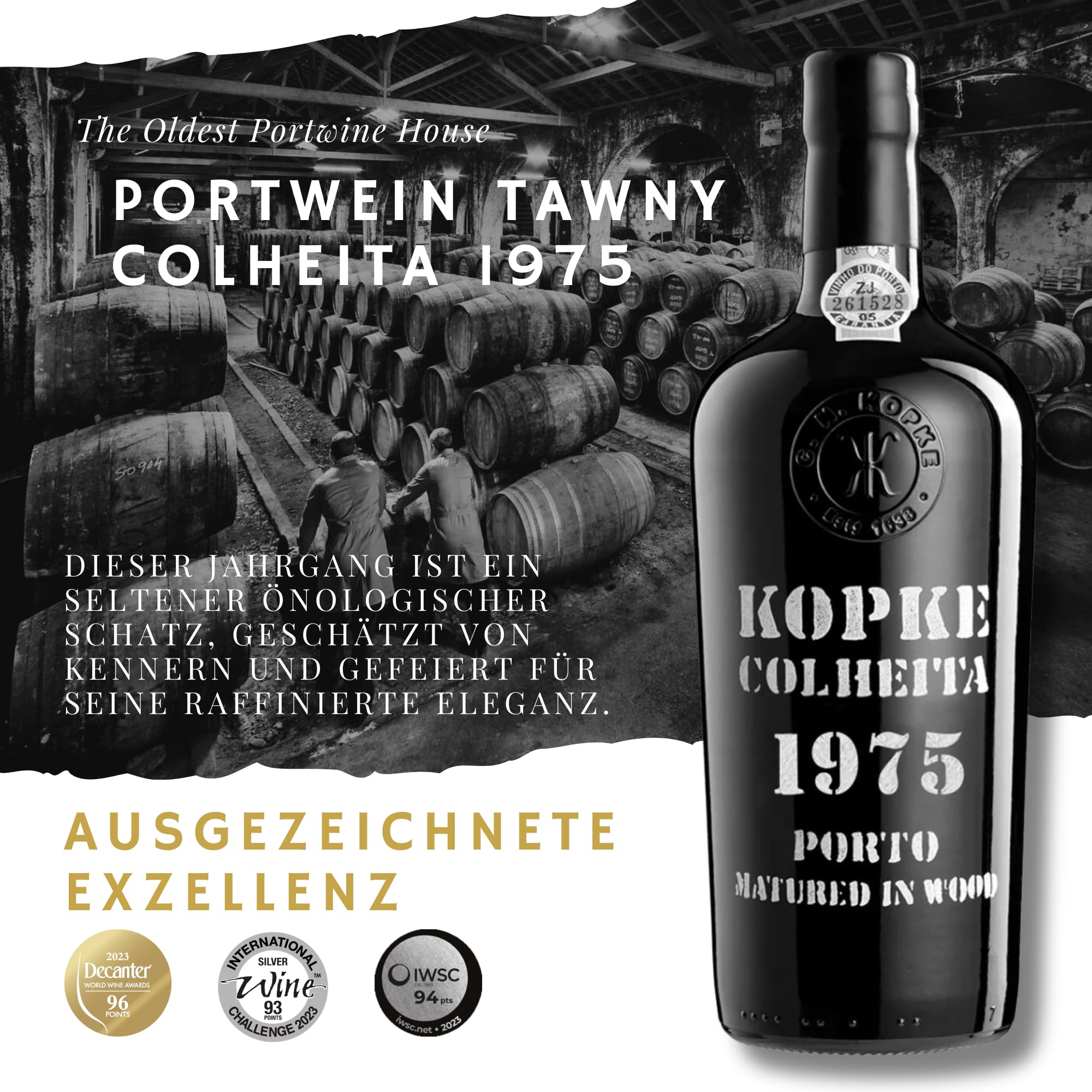 Kopke Portwein Tawny Colheita 1975, Portwein Rot in edler Geschenkbox, Dessertwein im Holzfass gereift, Alkohol Geschenke, Geschenk zum 50. Geburtstag für Männer & Frauen, 0,75l, 20% Vol.