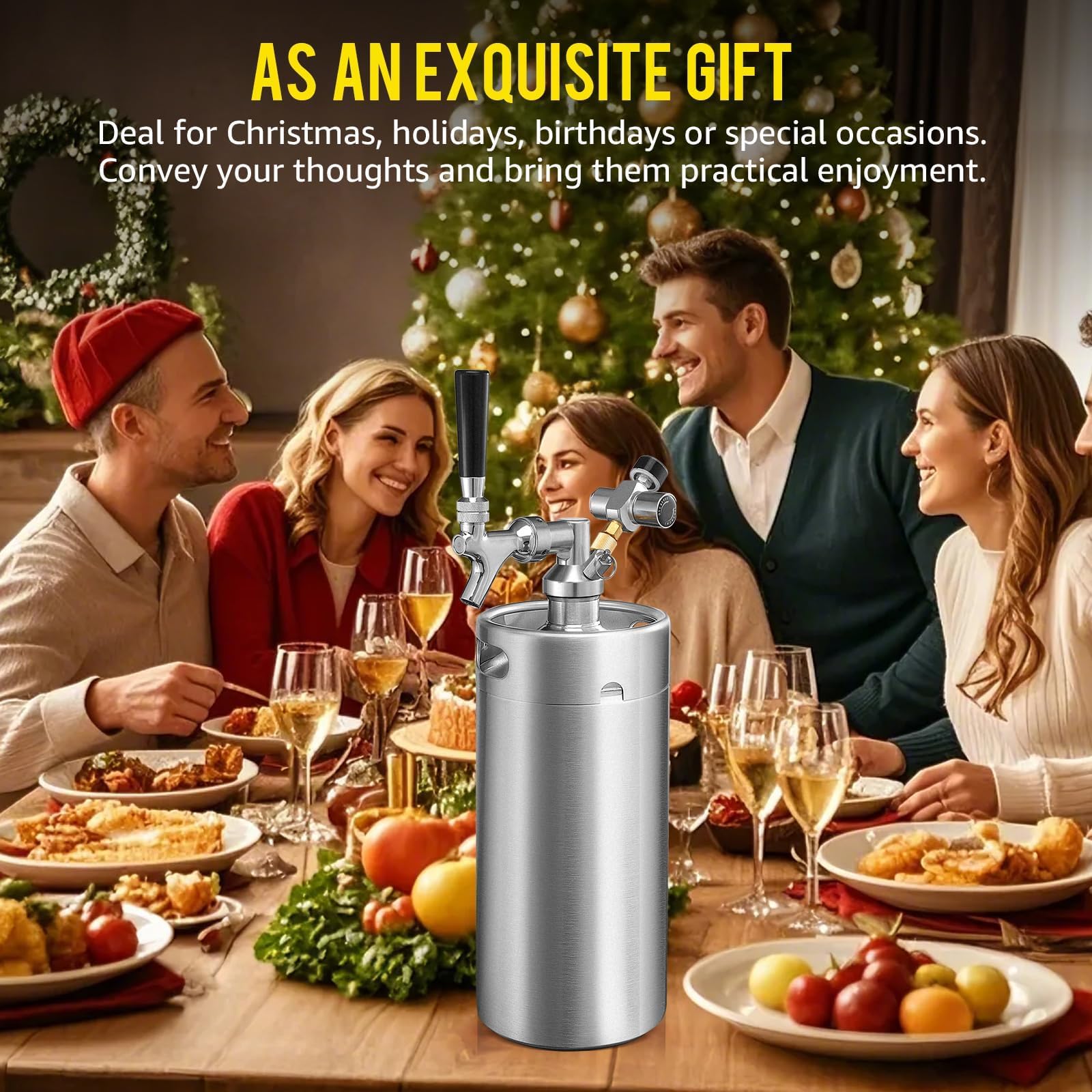 MRbrew Mini barril de 3,628.7 g, sistema de dispensador portátil de cerveza de barril de acero inoxidable presurizado, sistema de grifo de cerveza mini Kegerator, con grifo de cerveza profesional y