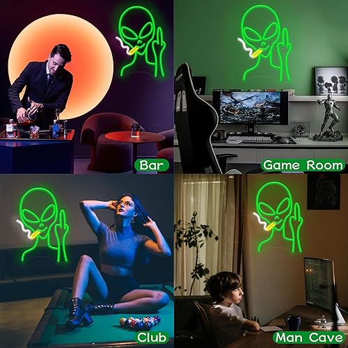 Miniatura 6 de Letreros de neón verdes de alienígena, regulables para decoración de pared, dormitorio, cueva de hombre, sala de juegos, hogar, bar, fiesta, luz LED
