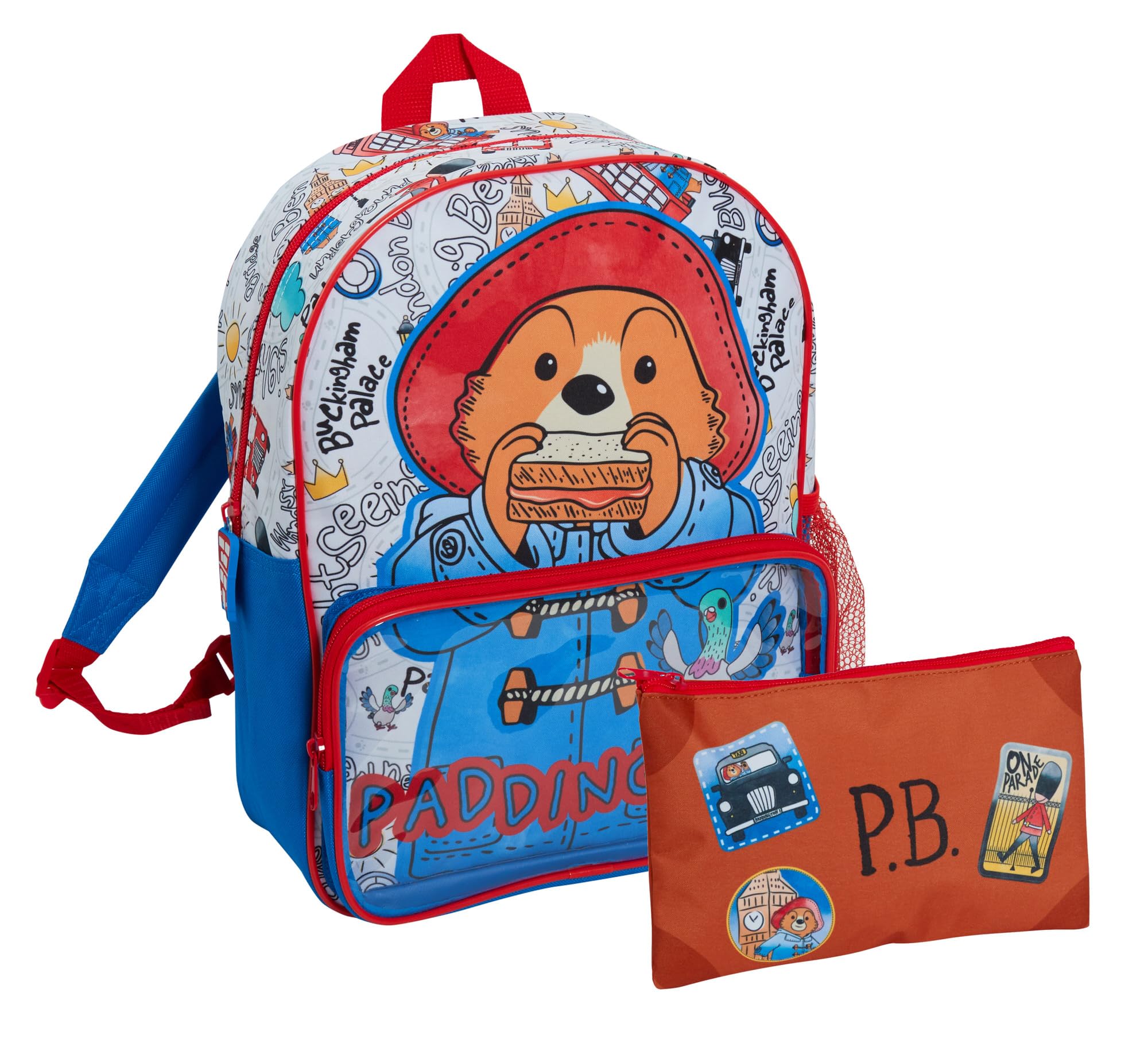 Paddington Bear Backpack with Pencil Case In Transparent Front Pocket Kids Nursery Lunch Book Bag