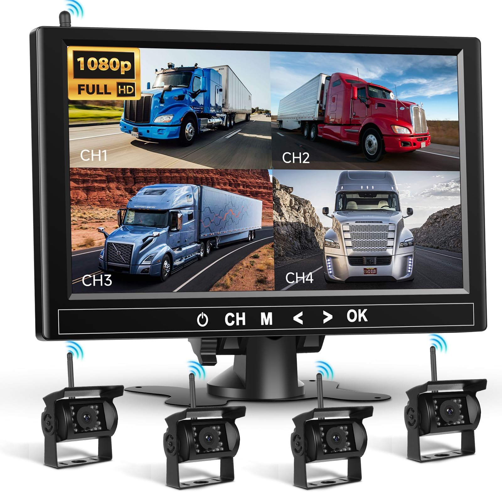Kit Caméra Arrière Sans Fil HD 1080P 7 Pouces - 2 Caméras Recul Remorque Camping-Car Camion IP68 Vision Nocturne