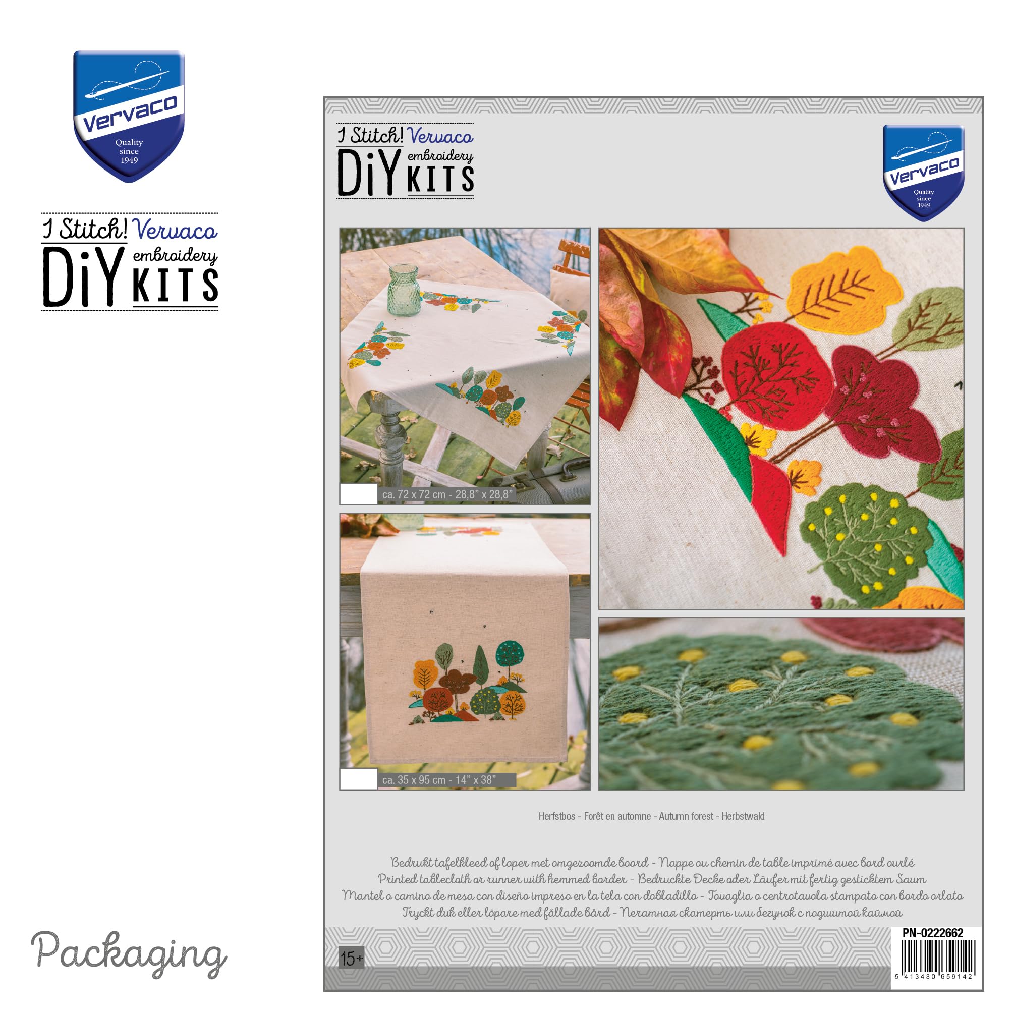 Vervaco Stickpackung Tischläufer Sticken Set Erwachsene Vorgedruckt Herbstwald Stickläufer zum Selbersticken Vorgezeichnet Decke Sticken Stickpackung Plattstich 35 x 95 cm Kreatives Geschenk