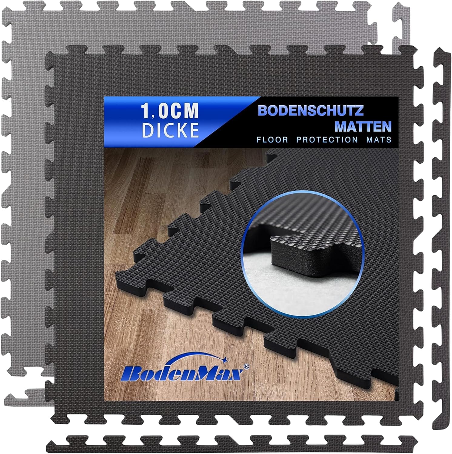Tappetino puzzle palestra EVA nero 60x60x1cm, set 12 pezzi (4,32m²), superficie antiscivolo per allenamento e protezione pavimento