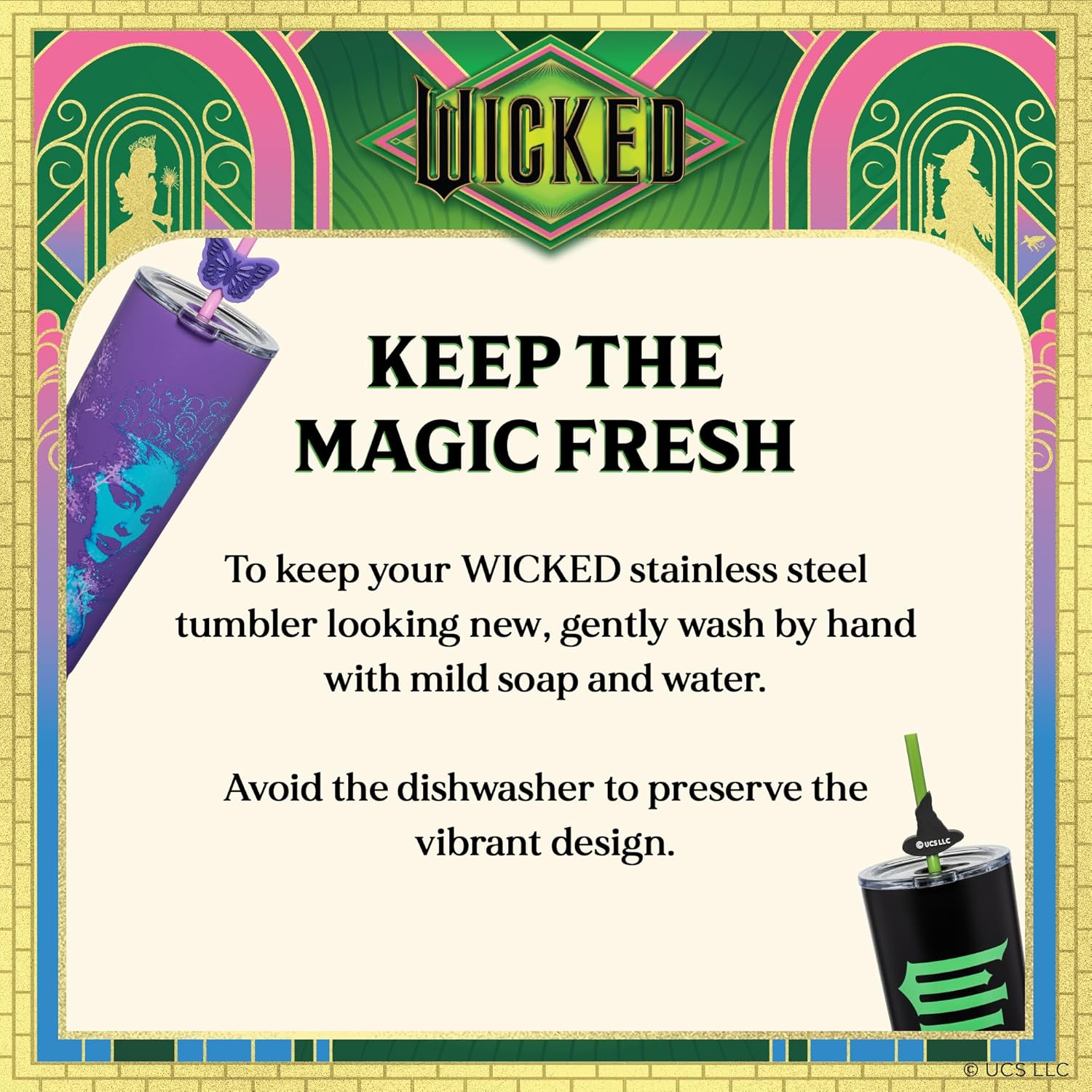 Dragon Glassware x Wicked: For Good 2-Pack 24 oz Vacuum Insulated Tumbler with Lid and Straw - Set of 2 Wicked Tumblers with 4 Straws and Toppers - Official Wicked Merch - For Good - Image 8