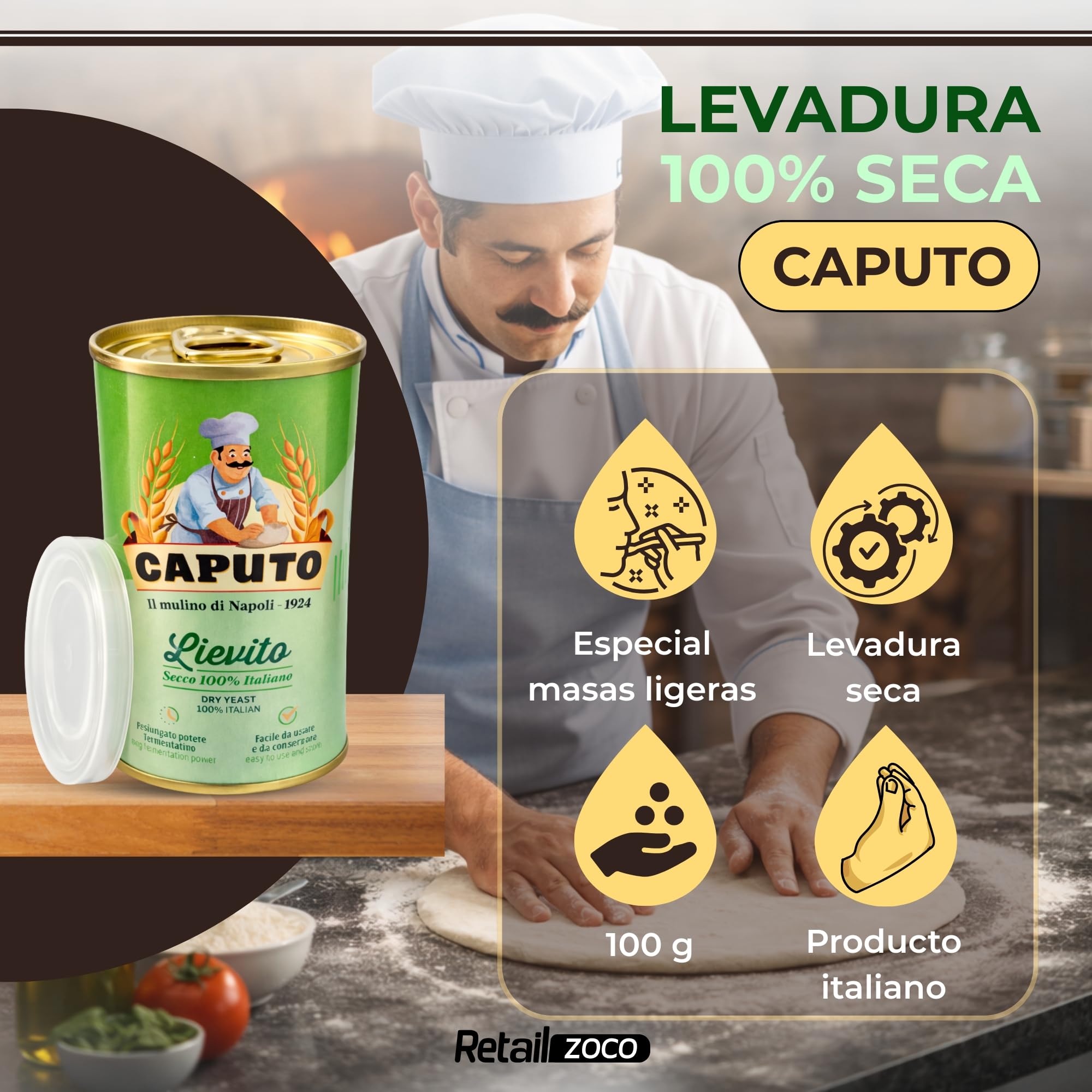 Levadura Seca 100% Italiana 100 gr para Pizzas, Panes y Masas Artesanales