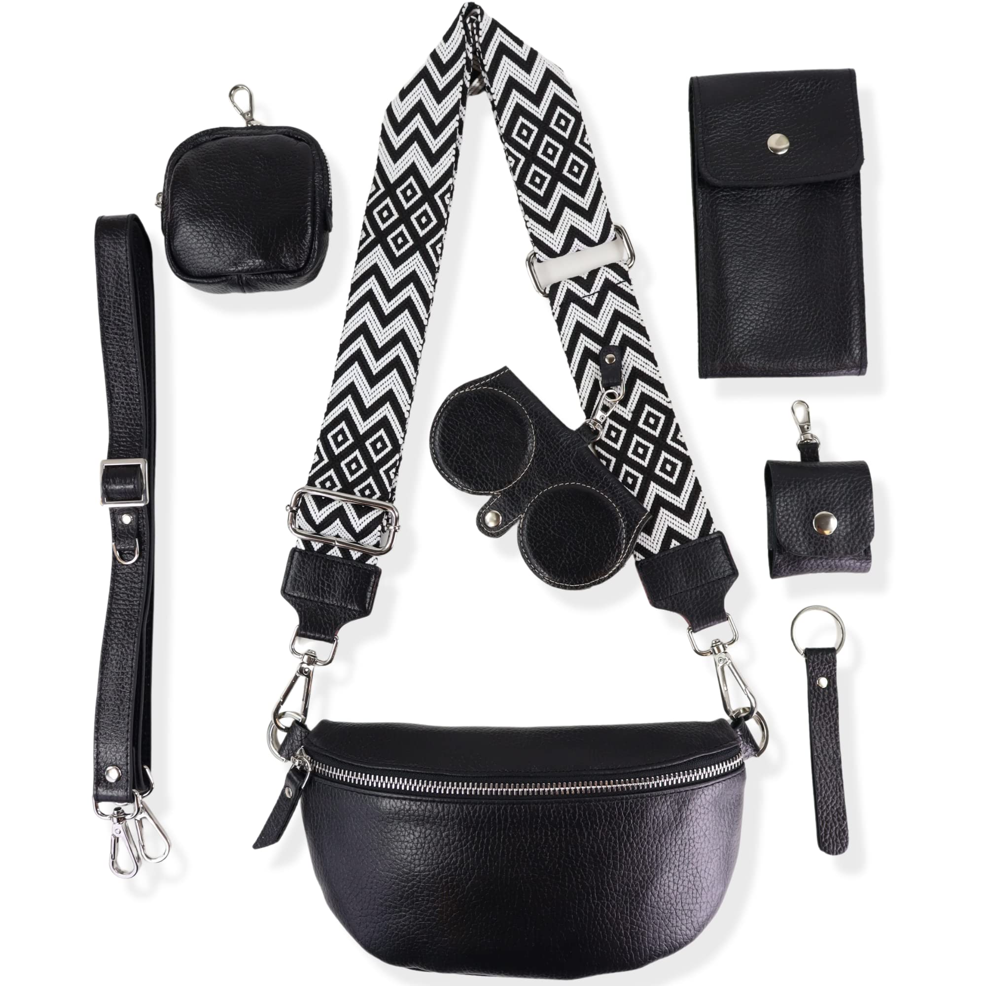 Blade Marsupio da donna in vera pelle, elegante borsa a tracolla, con 2 spallacci regolabili rimovibili, tasca sul petto per donna nera, Nero option-7, L