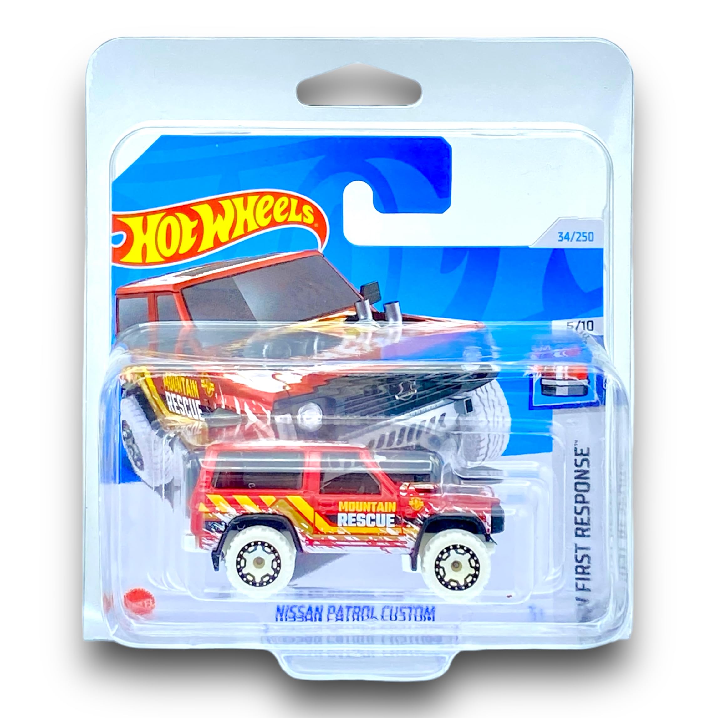 Hot Wheels Nissan Patrol Custom (Red & White) 5/10 HW First Response - 2024-34/250 (Short Card) - COMES IN A KLAS CAR KEEPER SHORT CARD PROTECTOR CASE - HTB59