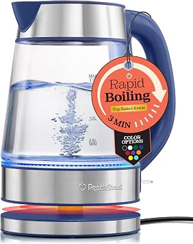 Speed-Boil Water Electric Kettle, 1.7L 1500W, Coffee & Tea Kettle Borosilicate Glass, Wide Opening, Auto Shut-Off, Cool Touch Handle, LED Light. 360 Rotation, Boil Dry Protection