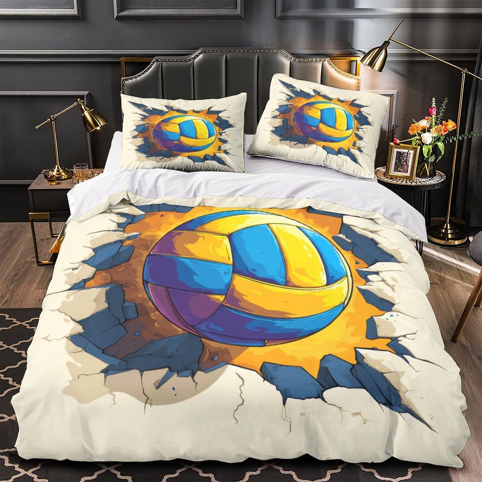 Parure de lit volley-ball 3d avec housse de couette en microfibre 135x200 cm pour lit single