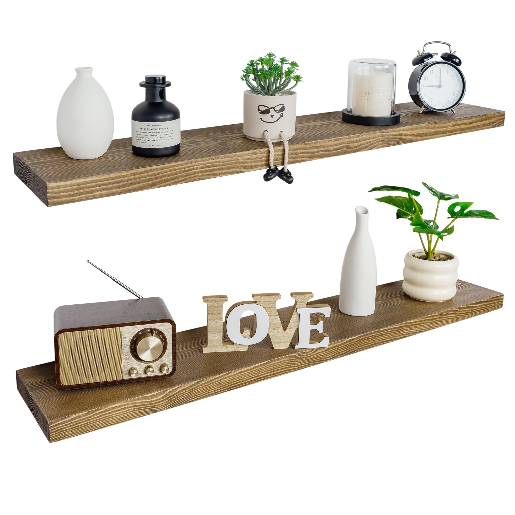 BGMG Floating Shelves for Wall 48 inch Long Set of 2,Wide Rustic Wooden Wall Shelves for Bathroom Living Room Bedroom Kitchen Farmhouse-48x6.7x1.25