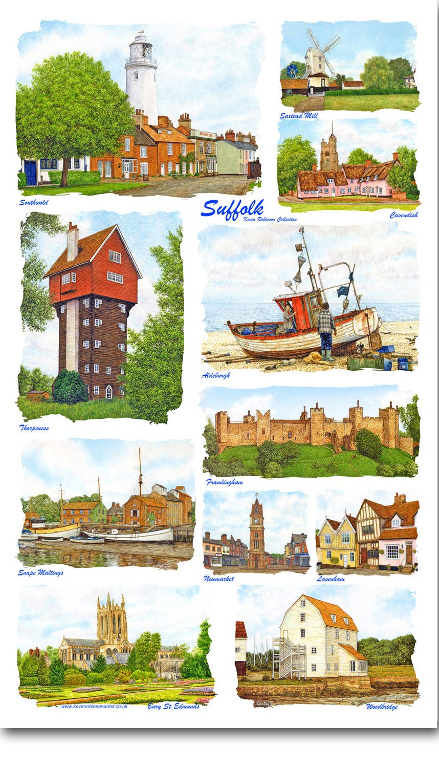 Kevin Robinson Collection Suffolk multi image Cotton tea Towel