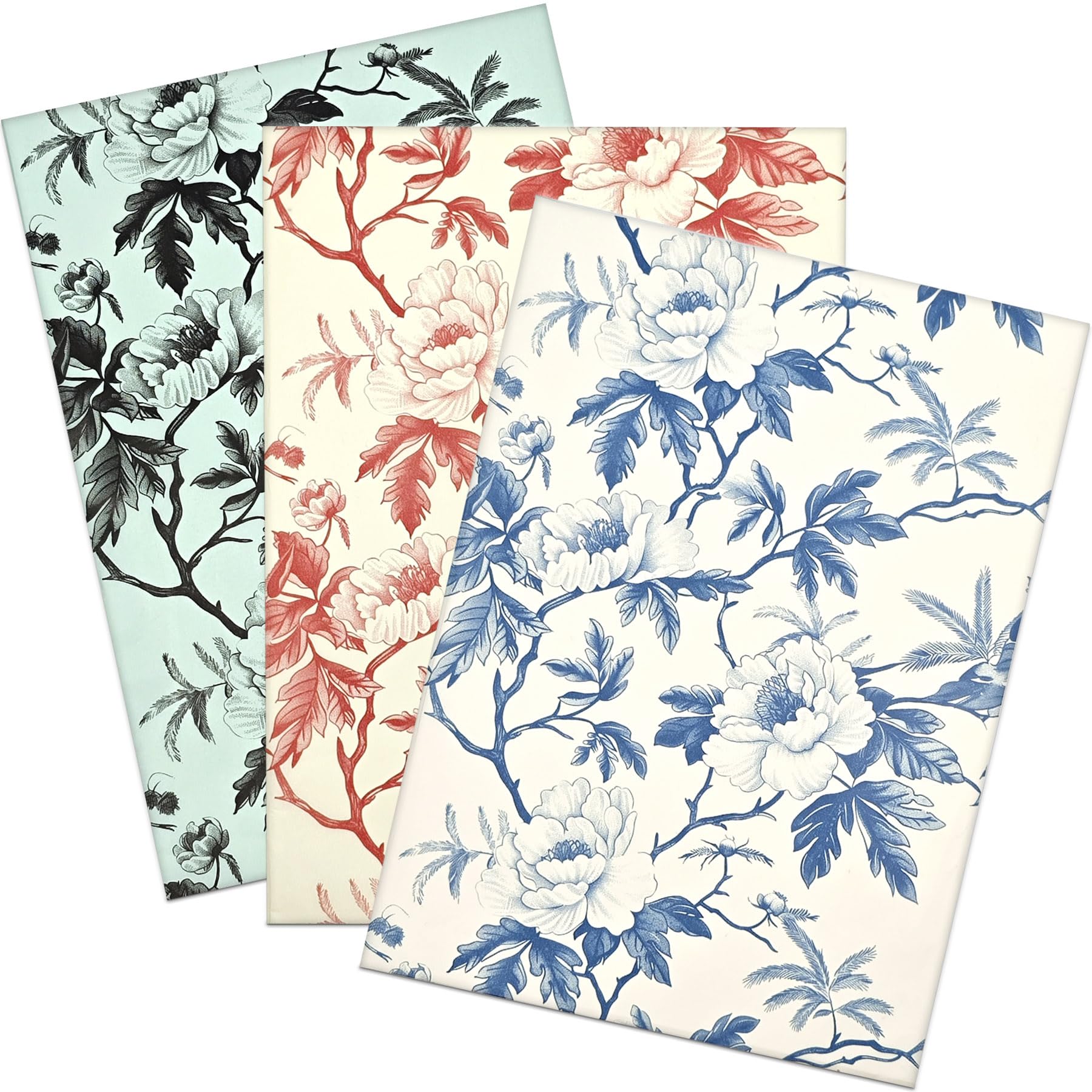 LIAPAWPAW 30 Sheets Peony Tissue Paper, Vintage Floral Gift Tissue Paper for Gift Bags Packaging, Blue Red and Black Elegant Flower Gift Wrap Paper