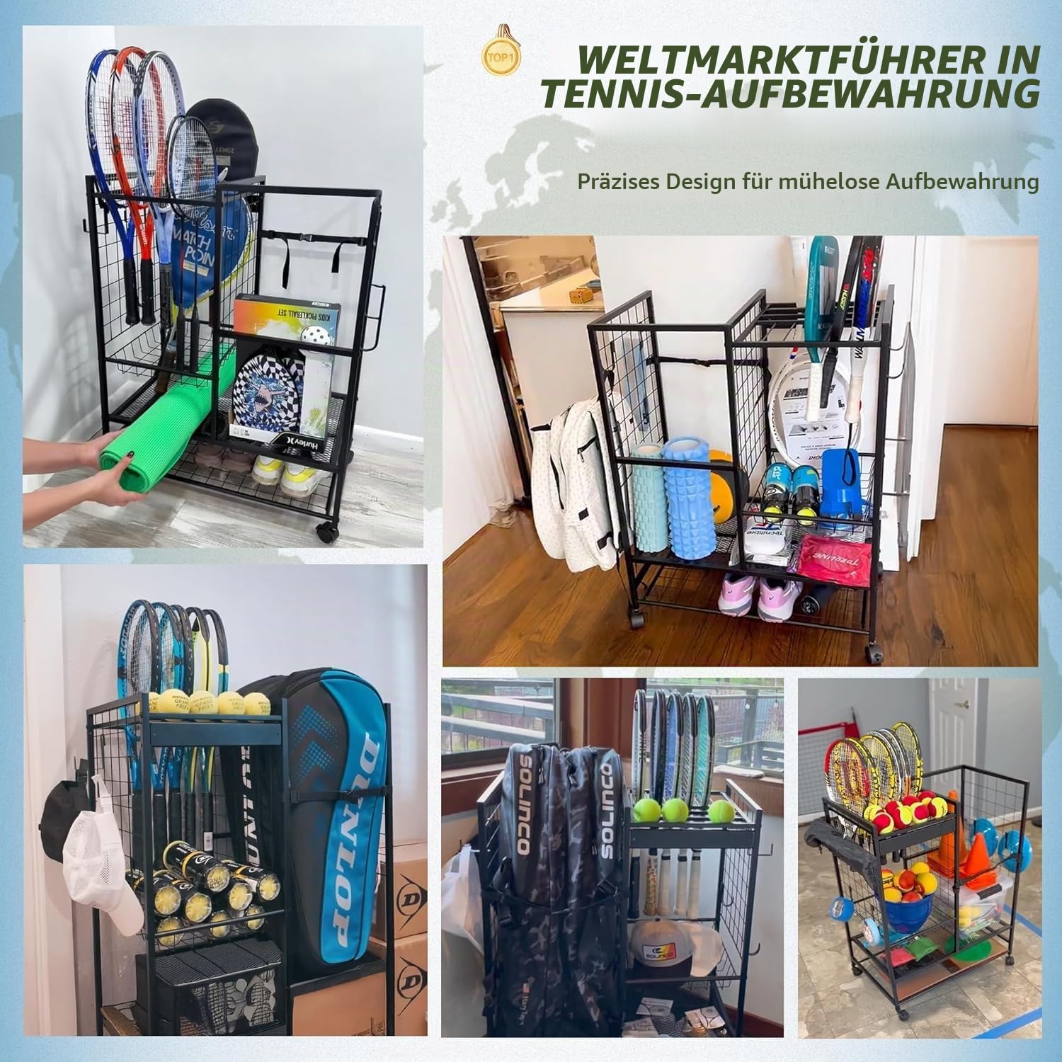 Mythinglogic Tennistaschen-Organizer Tennisschläger-Aufbewahrungsregal, Tennisausrüstungshalter für Taschen, Bälle, Schläger & Zubehör