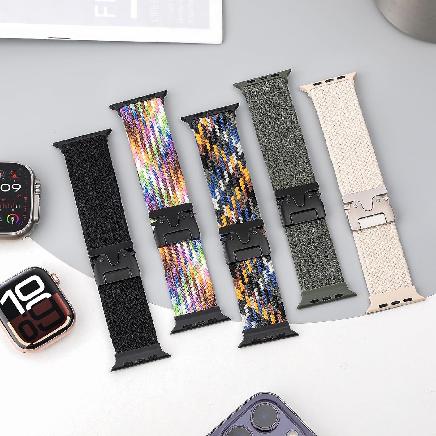 Braided Stretchy Bands for Apple Watch Ultra 3/2 Band 49mm 46mm 45mm 44mm 42mm Men Women,Parachute Buckle Woven Nylon Wristband Sport Solo Loop Strap for iWatch Ultra Series 11 10 9 8 7 6 5 4 3 SE3/2 - Image 5