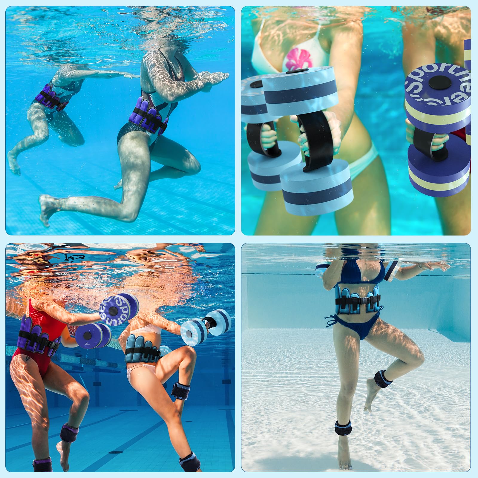 Sportneer Kit d'accessoires d'aquagym 3 en 1 avec haltères aquatiques EVA, ceinture de jogging pour adulte, poids de cheville – Accessoires de fitness et équipements de sports nautiques 2