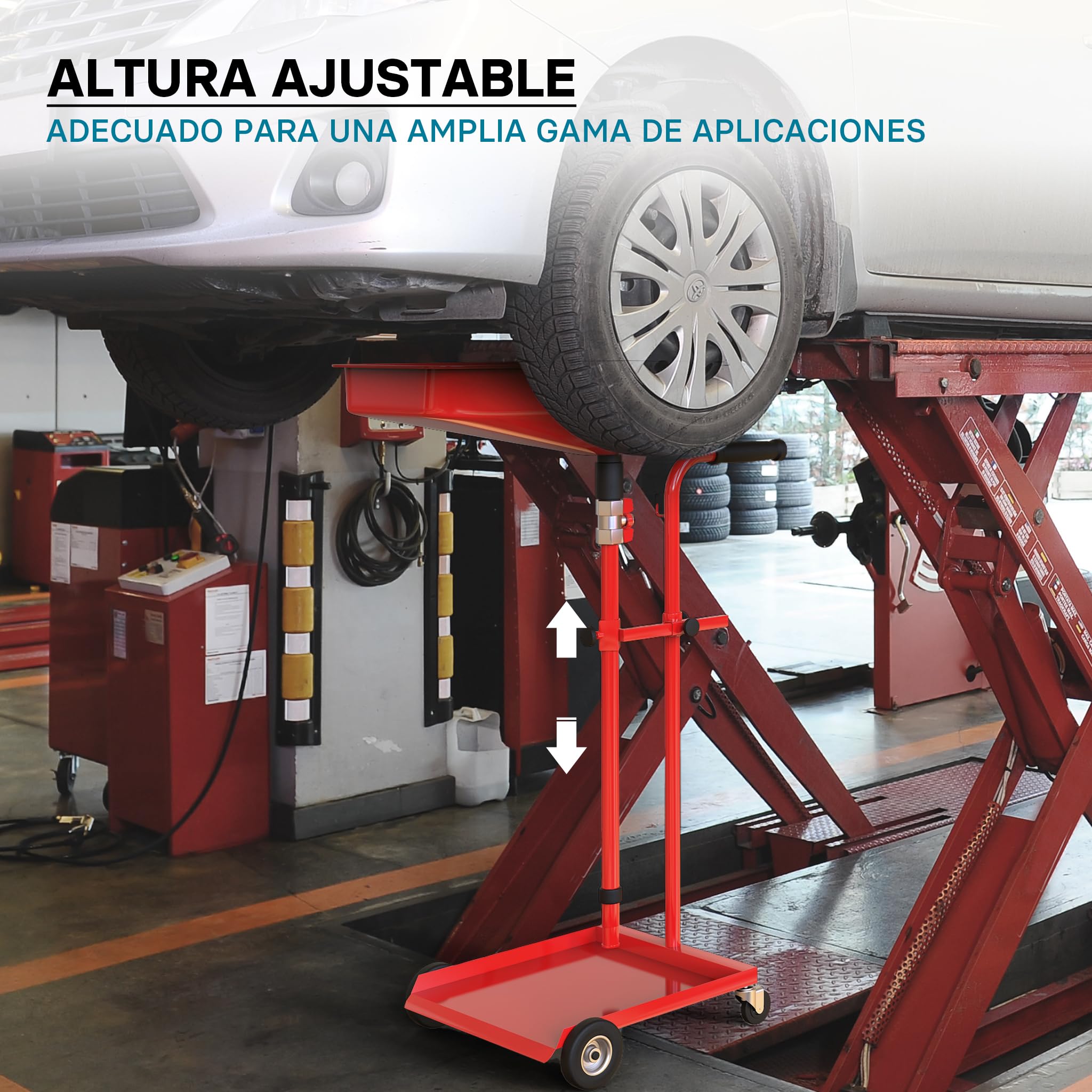 Wiltec Carro recogedor de aceite recolector para aceite usado con embudo ajustable en altura extractor