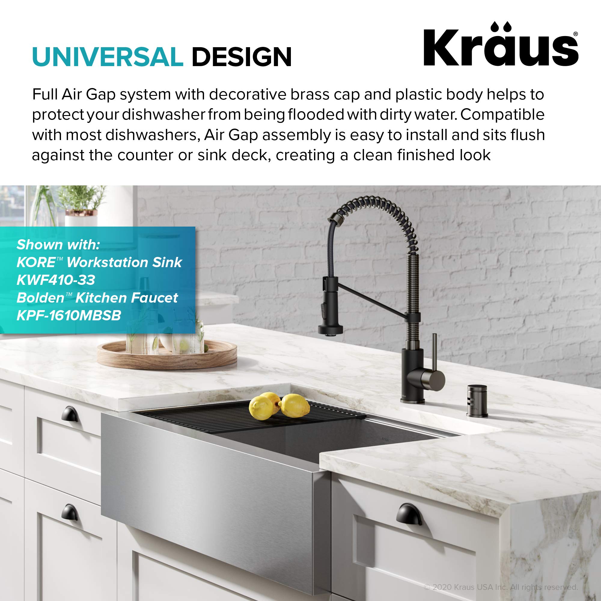 Kraus Dishwasher Air Gap, Brass, Spot Free Black Stainless, Flat Top - Image 4