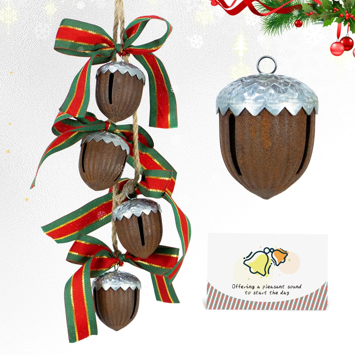 Rusty Metal Christmas Bells Ornaments on Rope, Rustic Metal