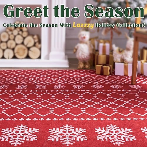 Miniatura 7 de Lazzzy Alfombra de pasillo de Navidad de 2 x 8 pulgadas, alfombra roja de copos de nieve, alfombra lavable para cocina, alfombra marroquí
