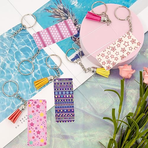 Miniatura 7 de Duufin Juego de llaveros de acrílico rectángulo, rectángulo transparente, acrílico, 1.2 x 2.8 in, llaveros con cadena y anillos para saltar