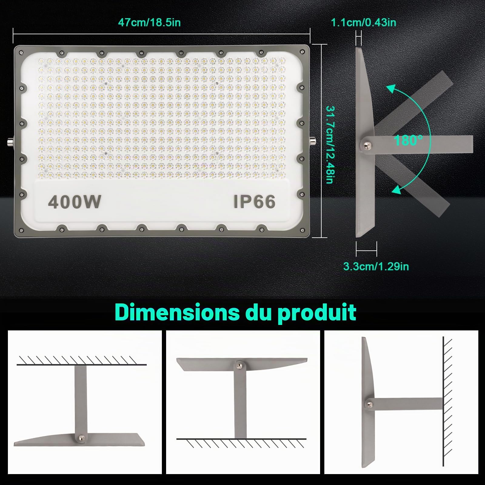 Projecteur Exterieur LED 400W, Super Lumineux Spot IP66 Imperméable 6500K LED Eclairage de Sécurité, Éclairage mural d'extérieur pour Jardin, Patio, Garage