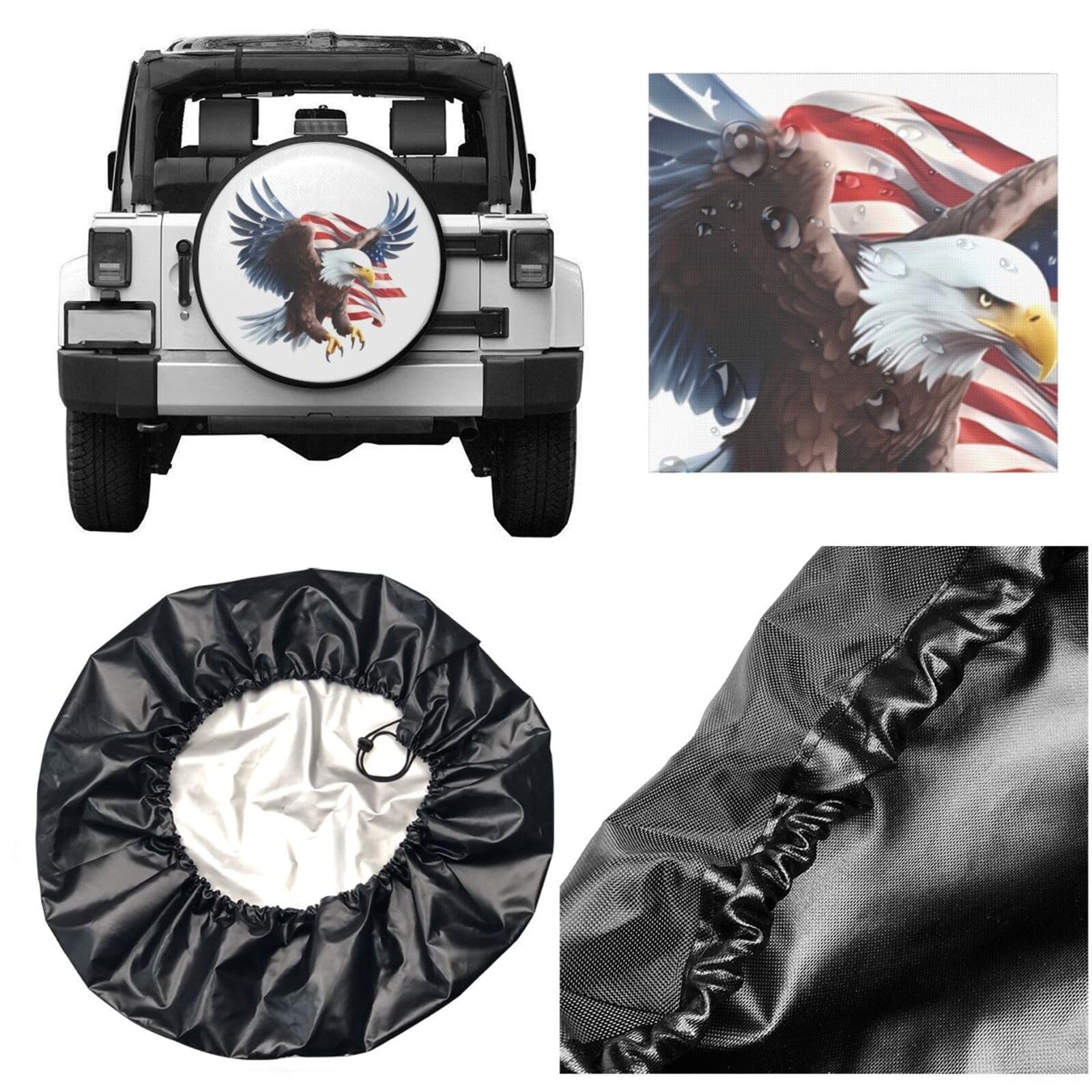 14 Inch Spare Tire Cover – Weatherproof Sun Protection With Bald Eagle & US Flag Design, Universal Fit For RV, SUV, Truck