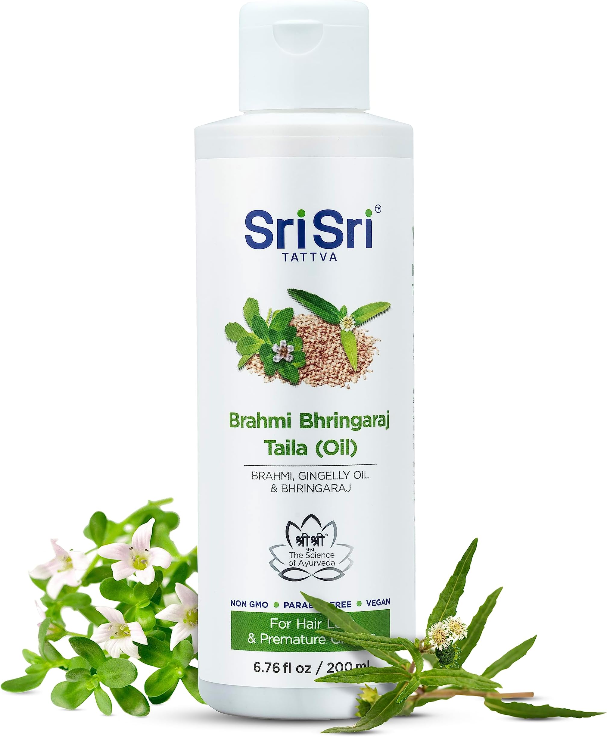 SRI SRI TATTVA Brahmi Bhringraj Hair Oil – Herbal Indian Coconut Scalp Treatment for Smooth, Healthy Hair Care – Ayurvedic Conditioning Mask with Natural Ingredients (6.76 fl oz)
