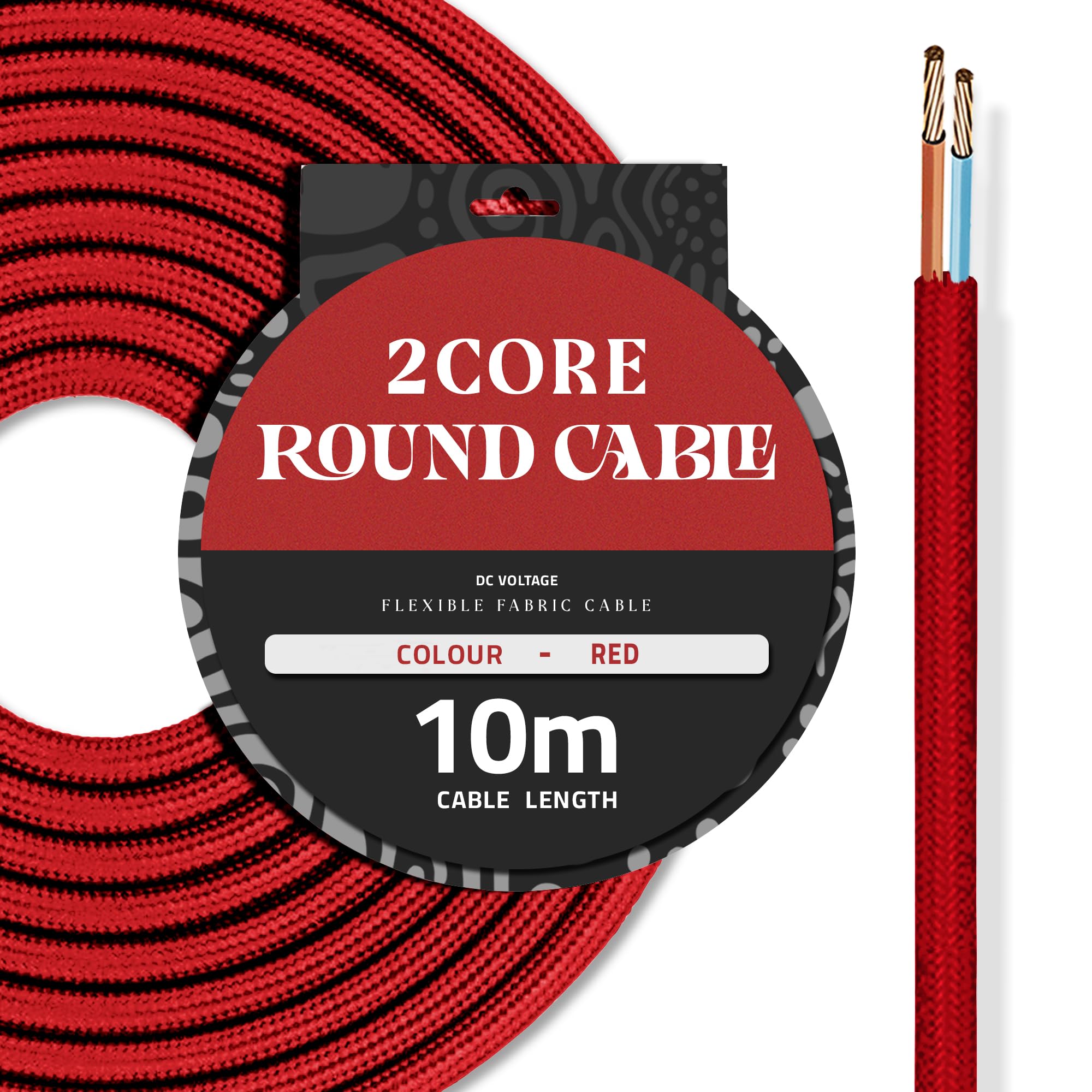 DC VOLTAGE 10M Red Vintage 2 Core Round Cable Fabric Cloth Covered Electrical Wire, 32.8FT 2 Conductors 18 Gauge textile electric cable Wire coated colored vintage for Lighting DIY Project