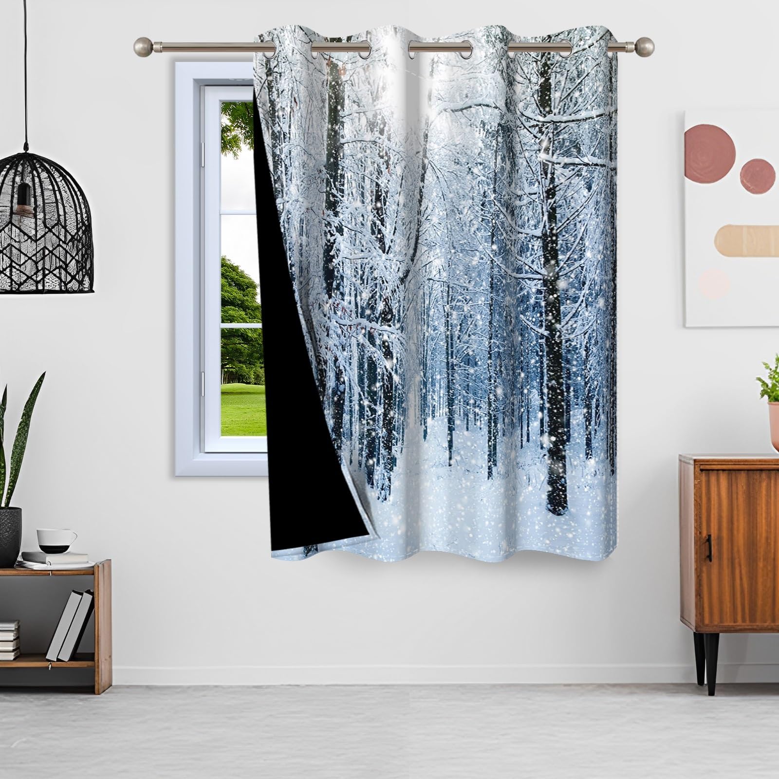 ggaimwf 42"x 63" Forest Eyelet Curtain Frozen Tree Snow Field Winter Natural Scenery Picturesque Landscape Thermal Grommet Room Dividers Blackout Window Drapes for Bedroom Living Room,1-Single Panel - Image 4