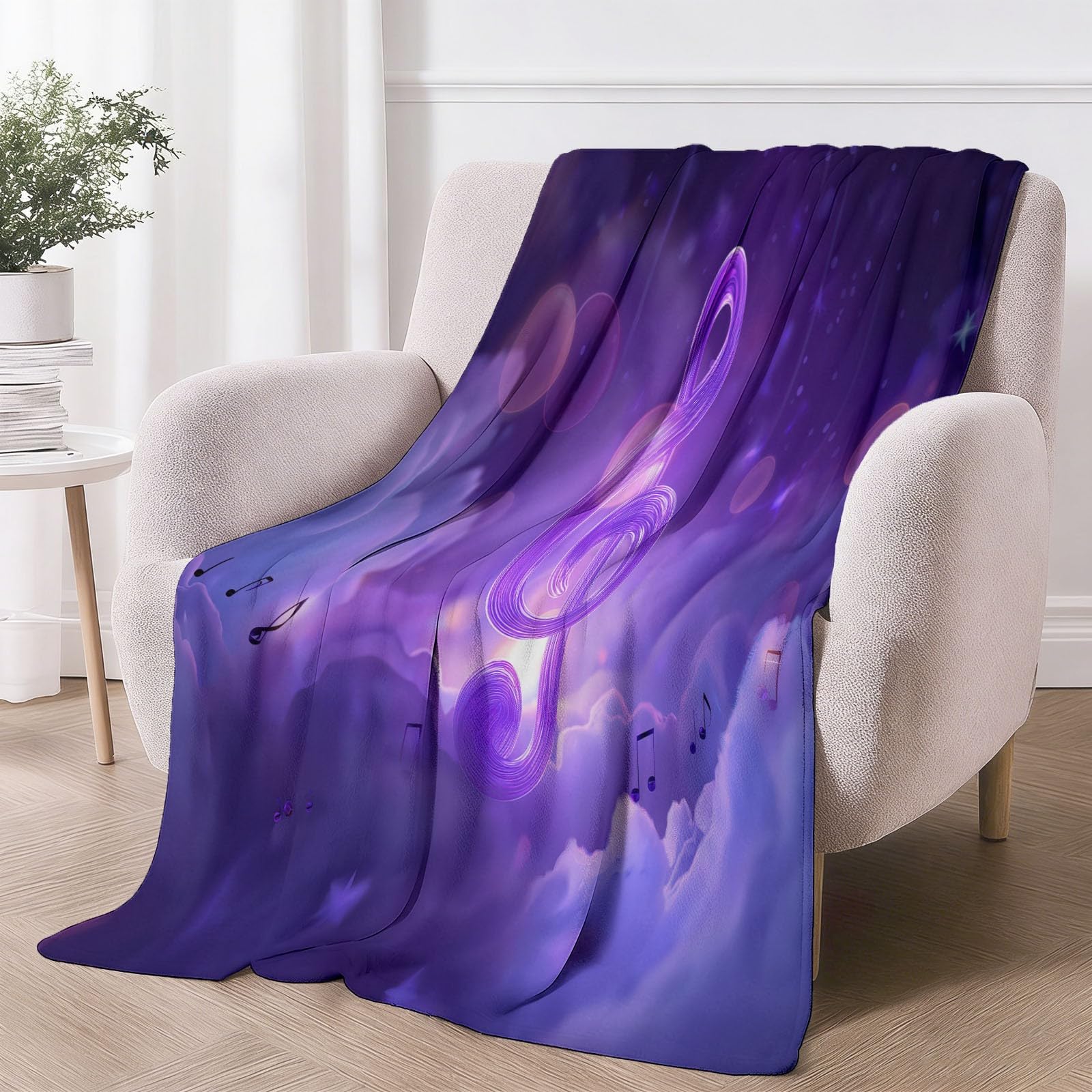 200 x 200 cm, koc do wtulania się, fantazyjny, wzór chmur, gwiaździste niebo, miękki, ciepły koc do mieszkania, narzuta na sofę, puszysty koc polarowy do sypialni, na kanapę, fioletowy