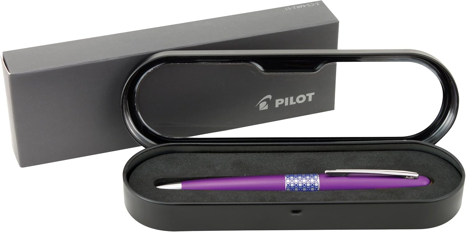 PILOT MR Retro Pop Collection Ballpoint Pen in Gift Box, Purple Barrel with Elipse Accent, Medium Point Stainless Steel Nib, Refillable Black Ink (91424)