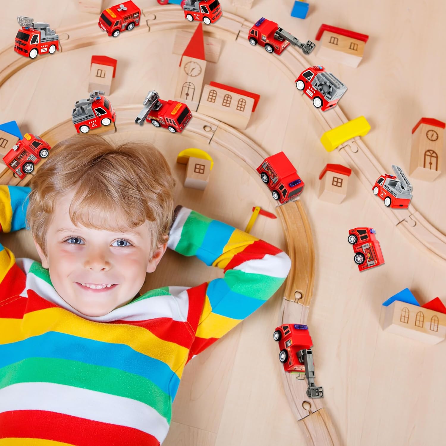 40 Pcs Mini Pullback Fire Truck Toy Small Pull Back Firetrucks Toy Bulk Plastic Fire and Emergency Toy Trucks Set for Kids Fireman Party Favors, 8 Styles