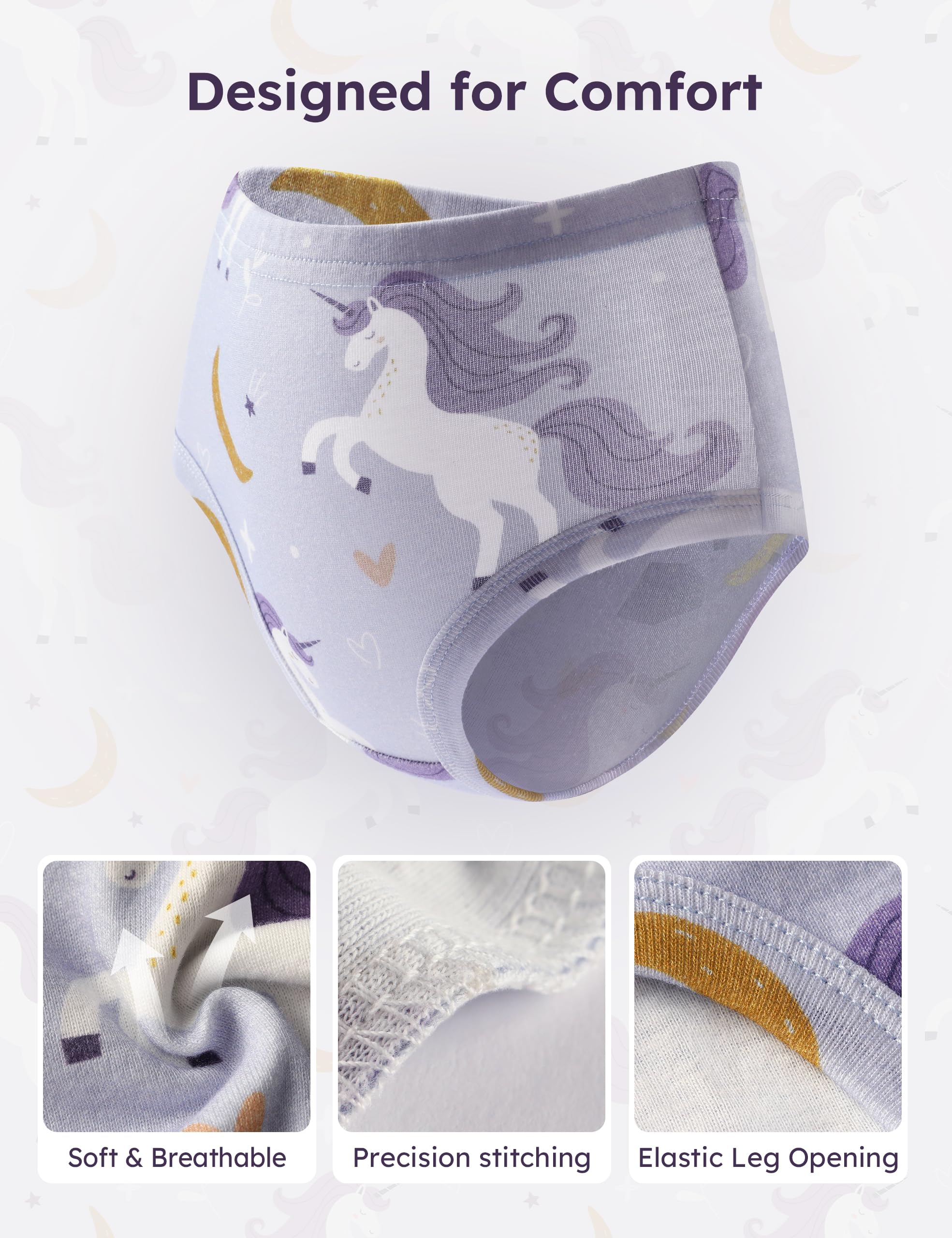 Yoofoss Girls' Underwear, 100% Organic Cotton Soft Toddler Kids Underwear, Tag-free Comfort Girls Panties, 6-Pack Size 2T-10Y - 5