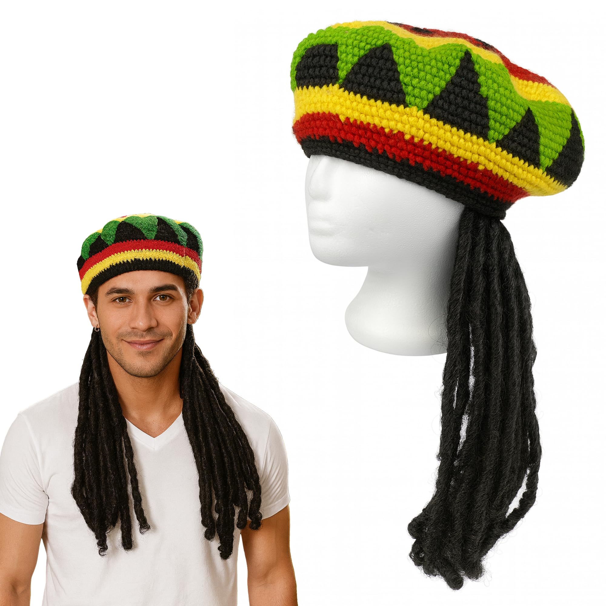 Navoys Adult's Rasta Hat with Dreadlocks, Multicoloured, One Size (26.5cm Diameter, 60cm Length)