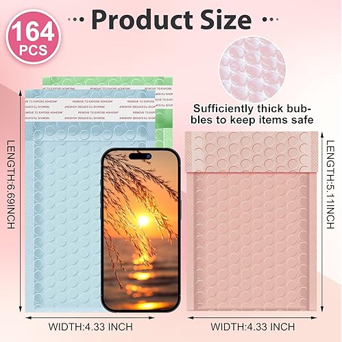 Miniatura 2 de Henoyso 162 sobres de burbujas pequeñas de colores de 4 x 6 pulgadas, sobres de polietileno para envíos, bolsas adhesivas a granel, acolchadas para