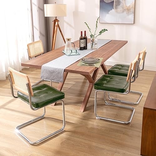 Miniatura 30 de Zesthouse Juego de 4 sillas de comedor modernas de mediados de siglo, sillas de comedor de ratán natural con respaldo de madera maciza y base
