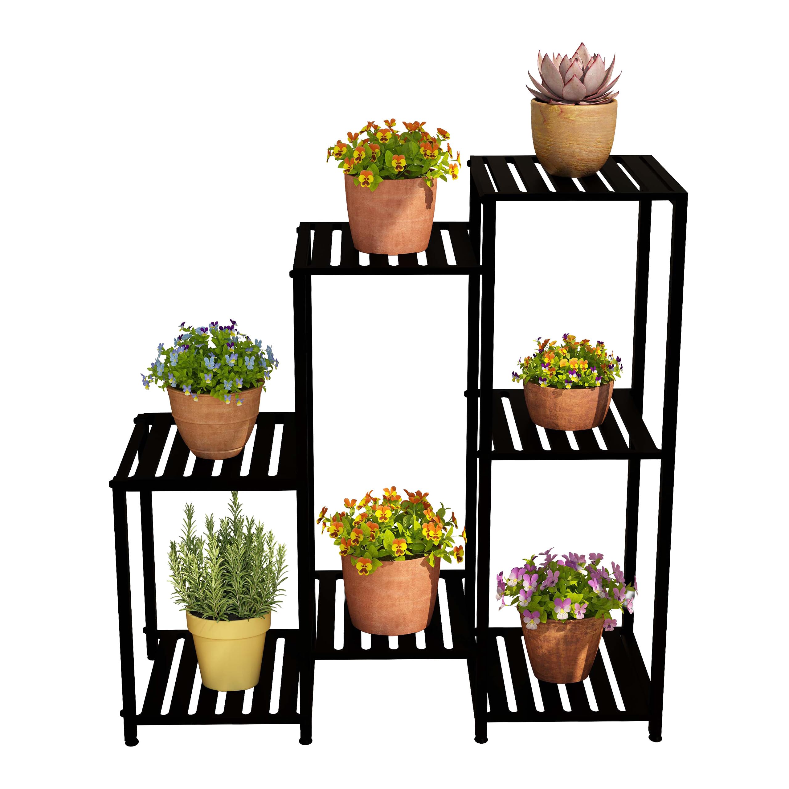 Relaxdays Étagère à Plantes, 7 Niveaux, pour Vos trésors Verts, métallique, H x L x P : 81 x 80 x 28,5 cm, Noir