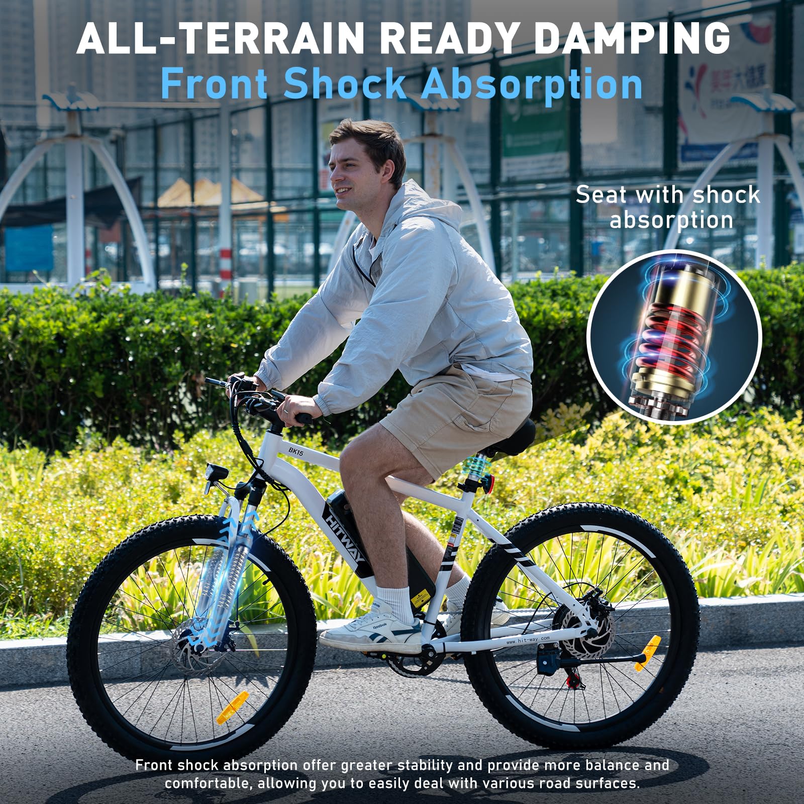 HITWAY Vélo Électrique, 26 * 3.0/4.0 Pouces VTT Électrique avec Batterie au Lithium Amovible 48V15Ah, Ville E-Bike avec 7 Vitesses, Moteur 250Wh, Autonomie 45-80km pour Adulte