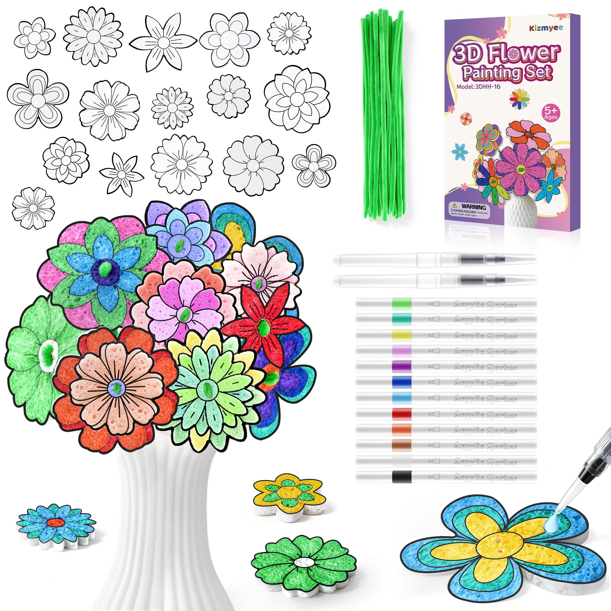 Kit di bricolage per bambini dai 5, 6, 8 anni - Kit di pittura 3D | Fiori fai da te per bambine, 5, 6, 8, 9 anni, struttura in schiuma, regalo per bambine da 5 a 12 anni