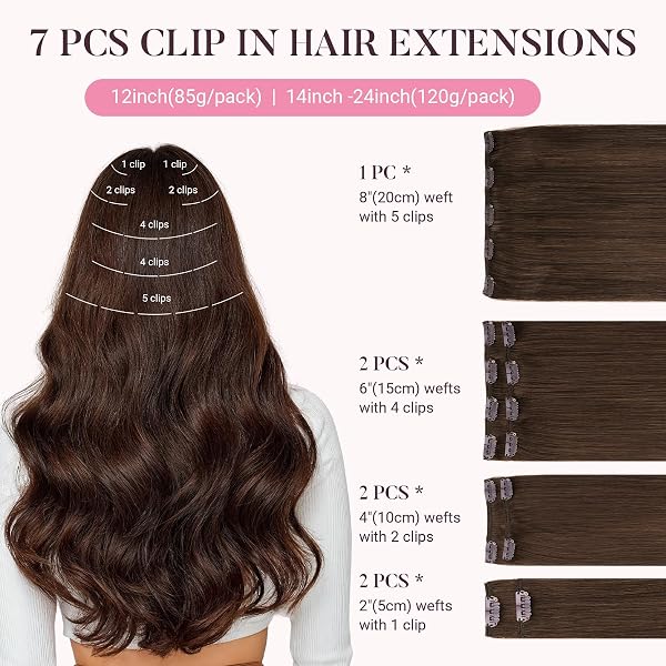 MAXITA Clip in Hair Extensions Real Human Hair 100% Remy Hair Extensions Clip ins Double Weft for Women,Natural Human Hair,16inch 120g 7Pcs,Chocolate Brown - 2