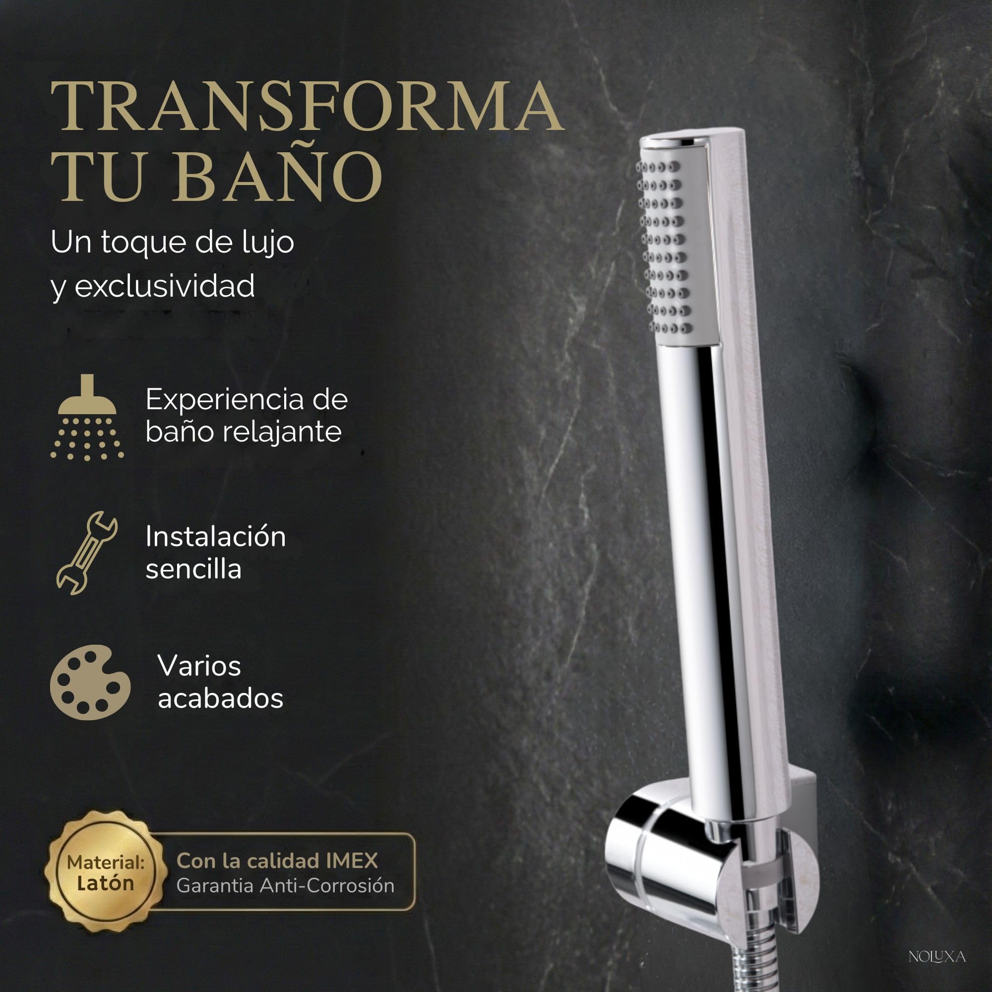 IMEX - Grifo Termostatico Bañera y Ducha Cromado | Grifo Mezclador de Pared con Soporte Alcachofa de Ducha y Manguera | Grifería en Latón y Acero Inoxidable S.304 | Serie Line