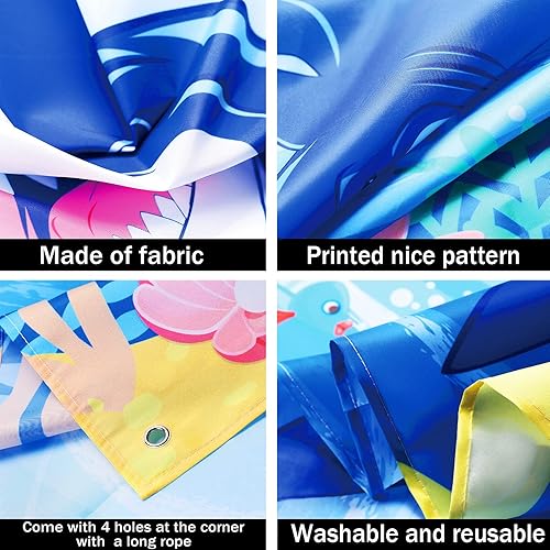 Miniatura 4 de Fondo de tiburón para cabina de fotos, pancarta de feliz cumpleaños de tiburón, temática de tiburón bajo el mar, suministros de decoración de fiesta